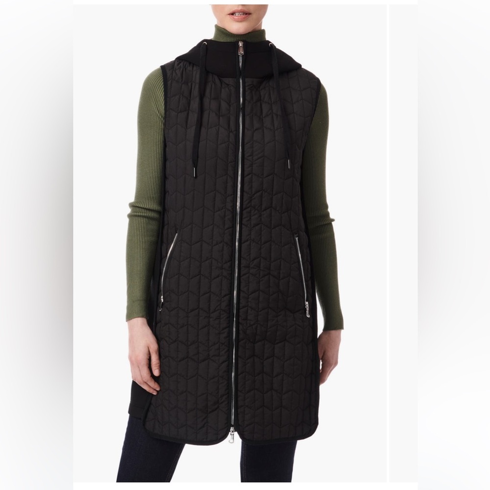 Bernardo Long Line Quilted Black Vest